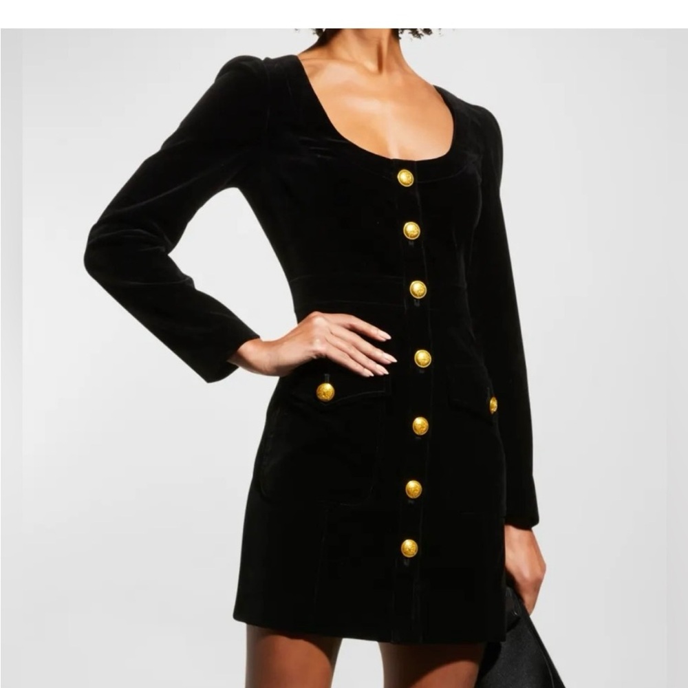 NWT A.L.C. Ivy Velvet Button-Front Mini Dress Black